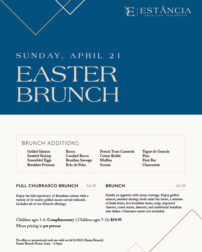 Estancia 2019 Easter Brunch menu