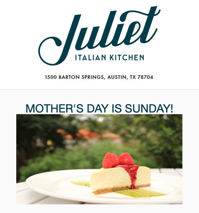 Juliet Italian Kitchen Mothers Day 2019