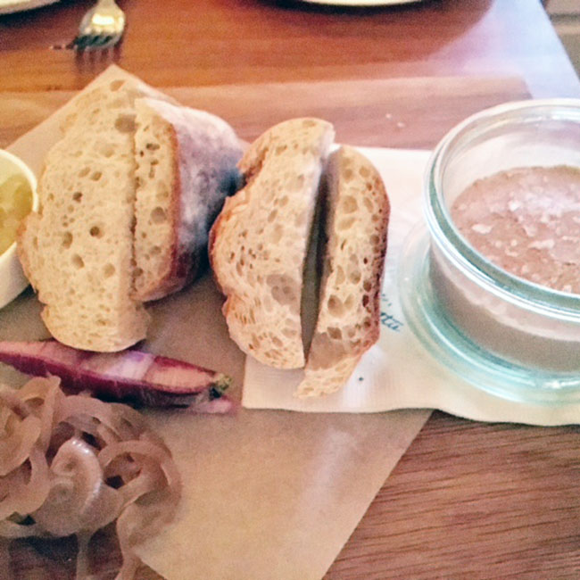 The chicken liver paté at Mattie's Green Pastures restaurant Austin Texas