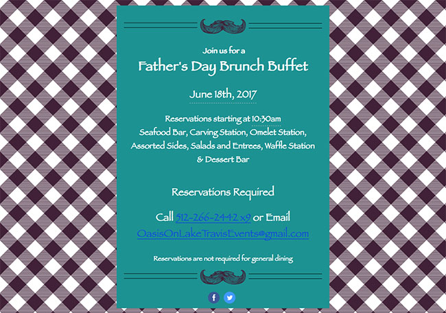 Father's Day brunch menu at The Oasis restaurant Austin, Texas