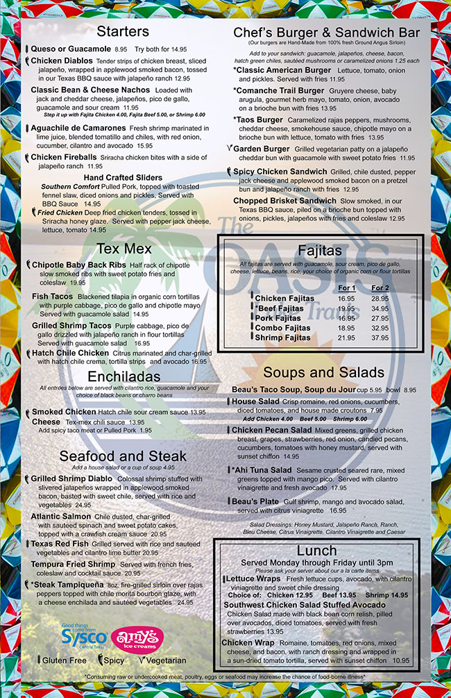 The shop oasis menu